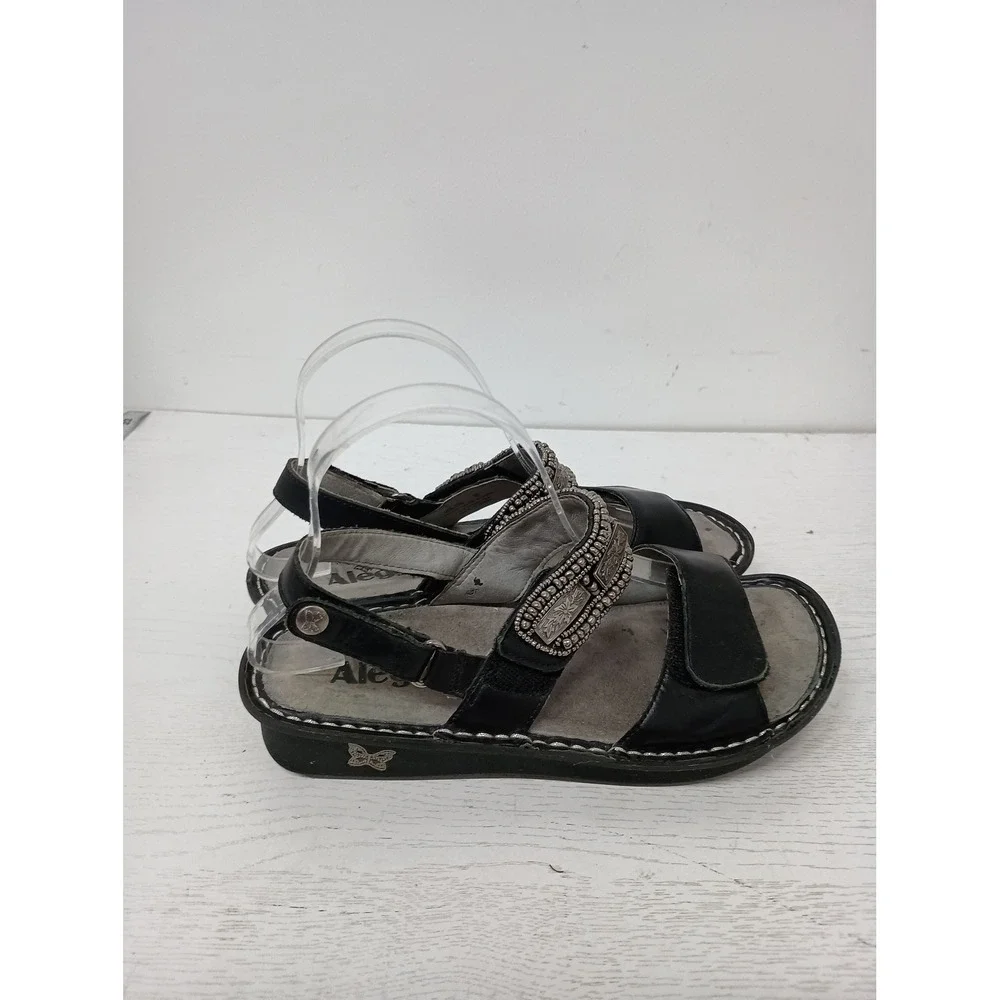 Alegria Verona Sandals Womens 37 Black Leather Boho Beaded Comfort Strappy Shoes